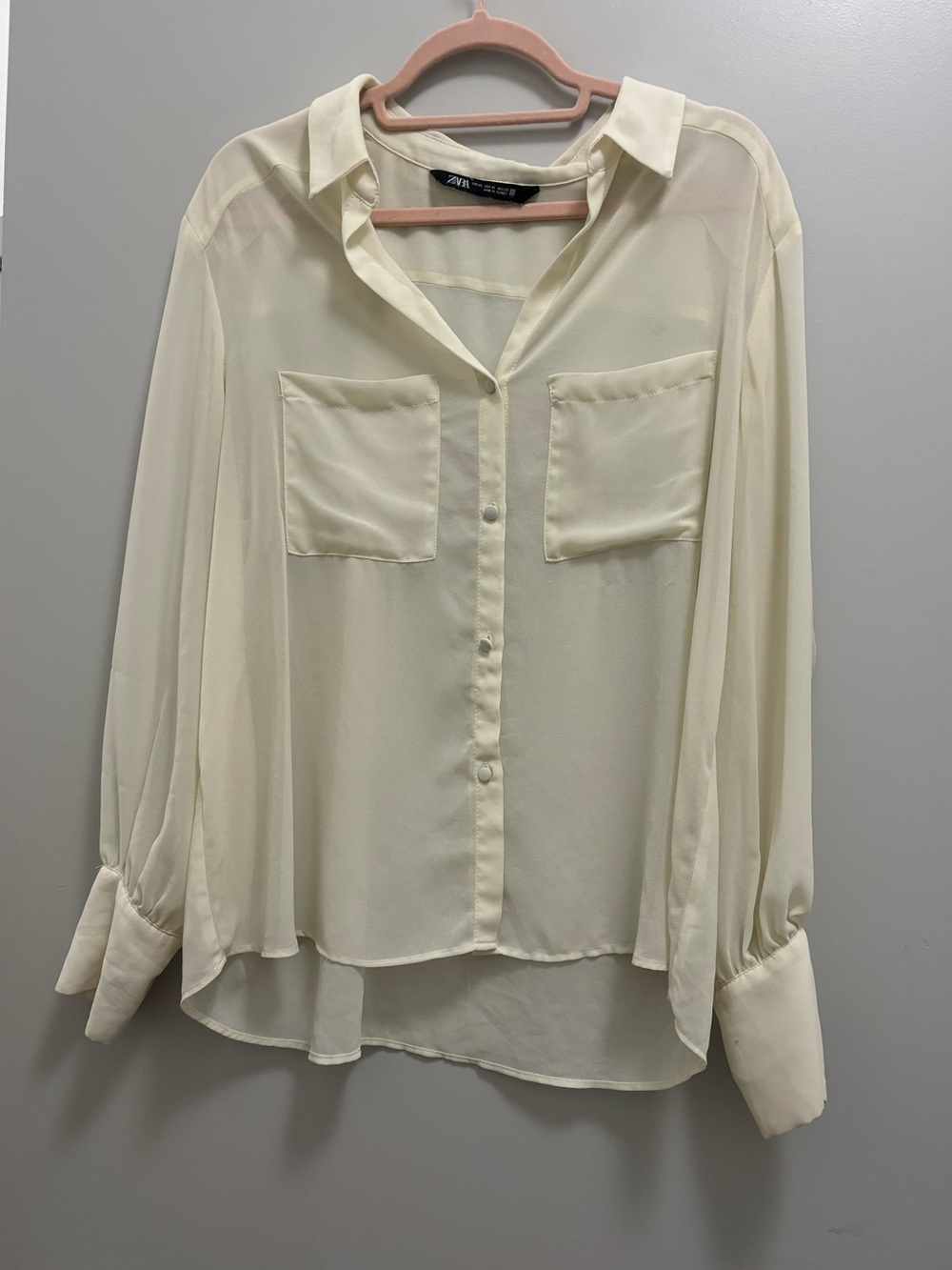Zara Ivory Sheer Button-Up Blouse